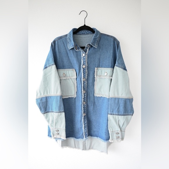 Oversized Patchwork Denim Shacket New Boutique Item - Picture 4 of 12